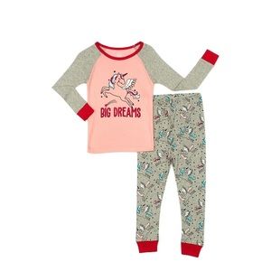 Wonder Nation Girls' Unicorn Cotton Sleep Set, 2 Piece